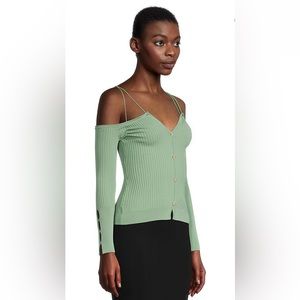 Jacquemus ribbed off the shoulder cardigan, sage green, size 40